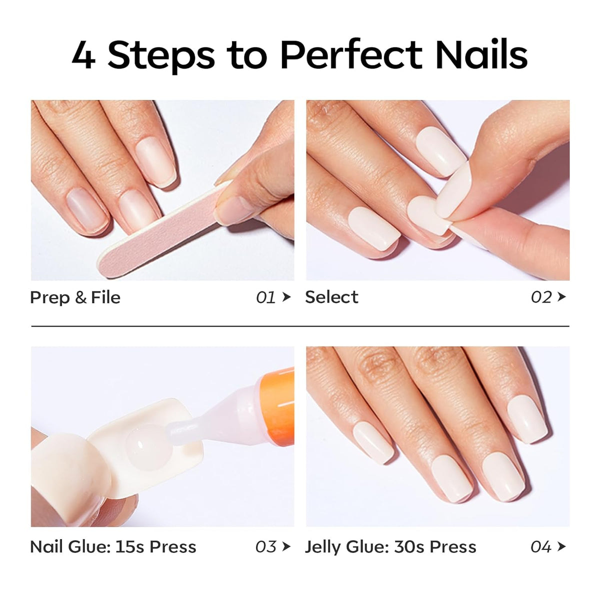 Extra Short Press on Nails, Milky White Squoval Fake Nails