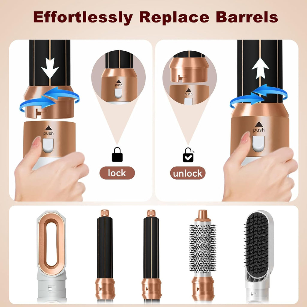 Hair Dryer Brush 5 in 1, Negative Ion Blow Dryer Brush Set- 110,000 RPM High -Speed Hot Air Brush Air Styler Curling Wrap Air Curler,Curling Iron Hair Styling Tools for Straight Curl Drying Smoothing