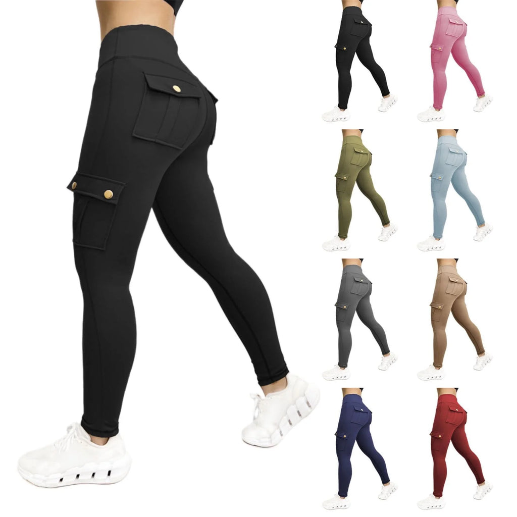 Womens High Waisted Workout Yoga Pants Seamless Butt Lifting Leggings Compression Tummy Control Stretchy Jogger Tights with Pockets