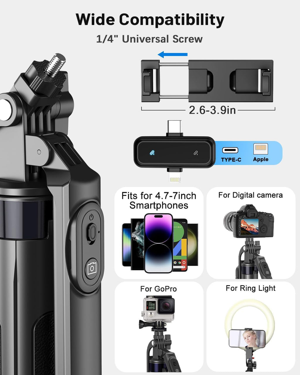 Vlogging Kit for Iphone/Android, 71" Selfie Stick Tripod for Iphone with Fill Light, Wireless Mic & Remote, Adjustable Aluminum Phone Tripod for Tiktok/Youtube Content Creator Essentials Starter Kit‌