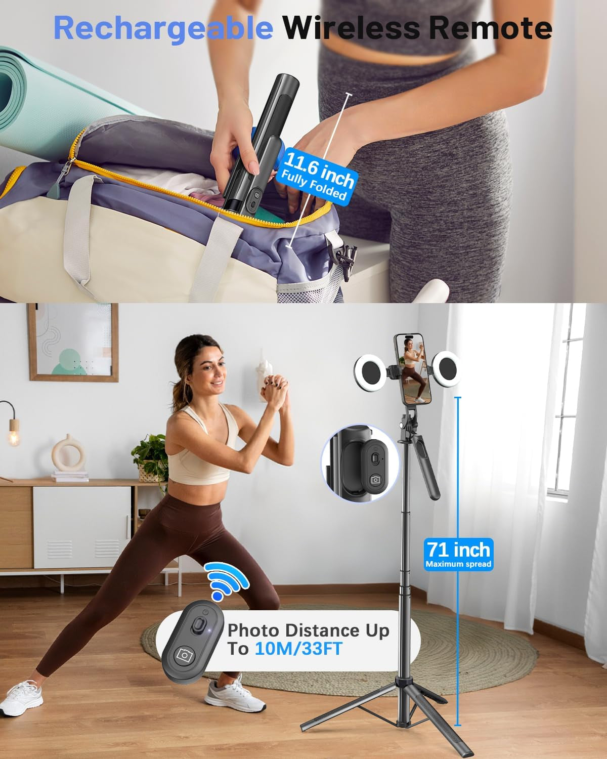 Vlogging Kit for Iphone/Android, 71" Selfie Stick Tripod for Iphone with Fill Light, Wireless Mic & Remote, Adjustable Aluminum Phone Tripod for Tiktok/Youtube Content Creator Essentials Starter Kit‌